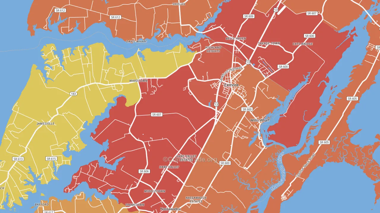 Exmore, VA Map of Assault Rates