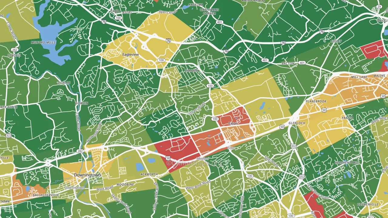Exton, PA Map of Assault Rates