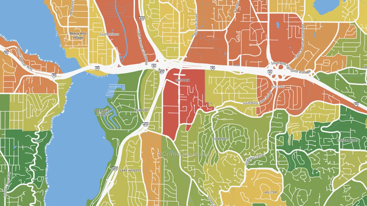 Factoria, Bellevue, WA Map of Assault Rates