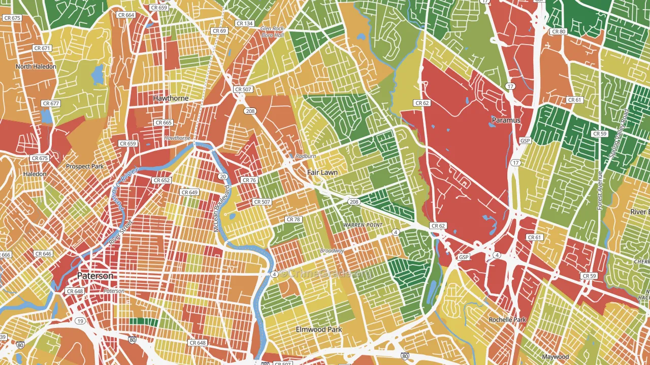 Fair Lawn, NJ Map of Assault Rates