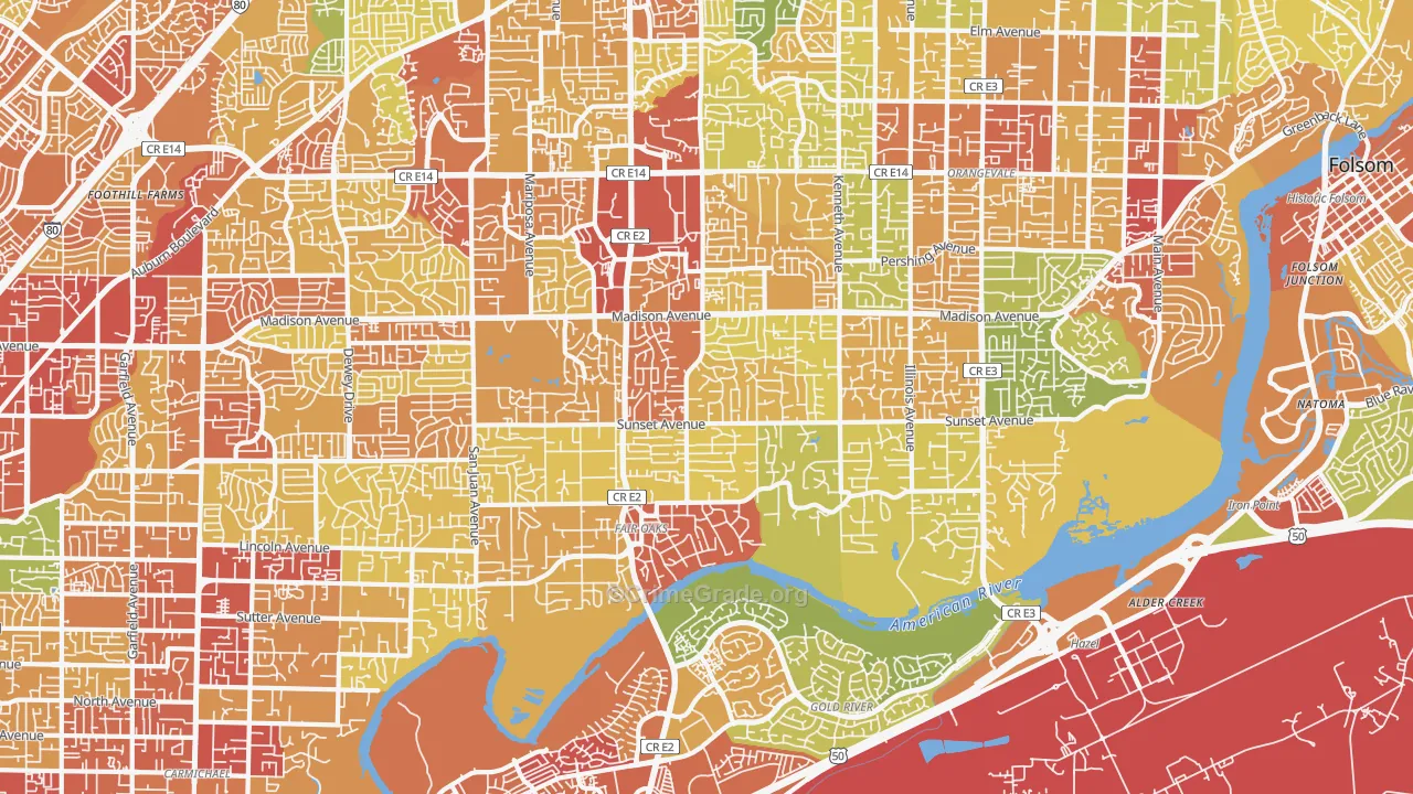 Fair Oaks, CA Map of Assault Rates