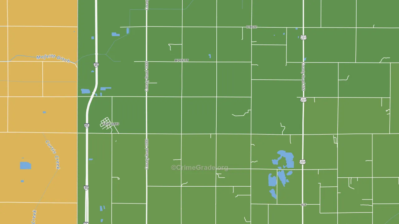Fair Oaks, IN Map of Assault Rates