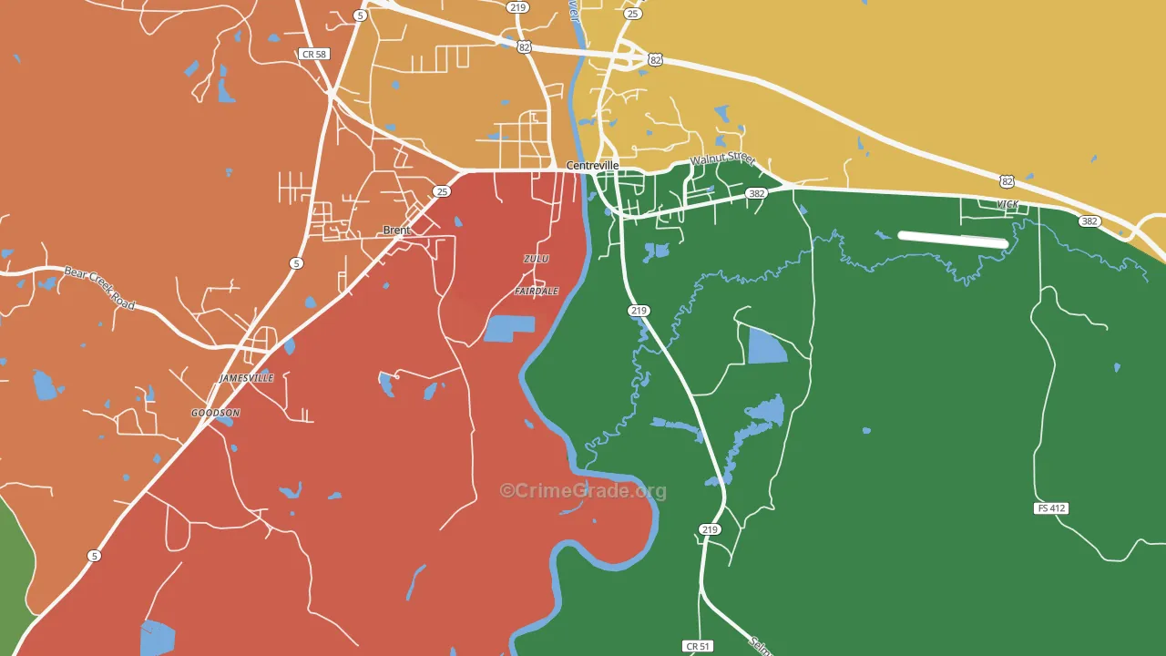 Fairdale, AL Map of Assault Rates