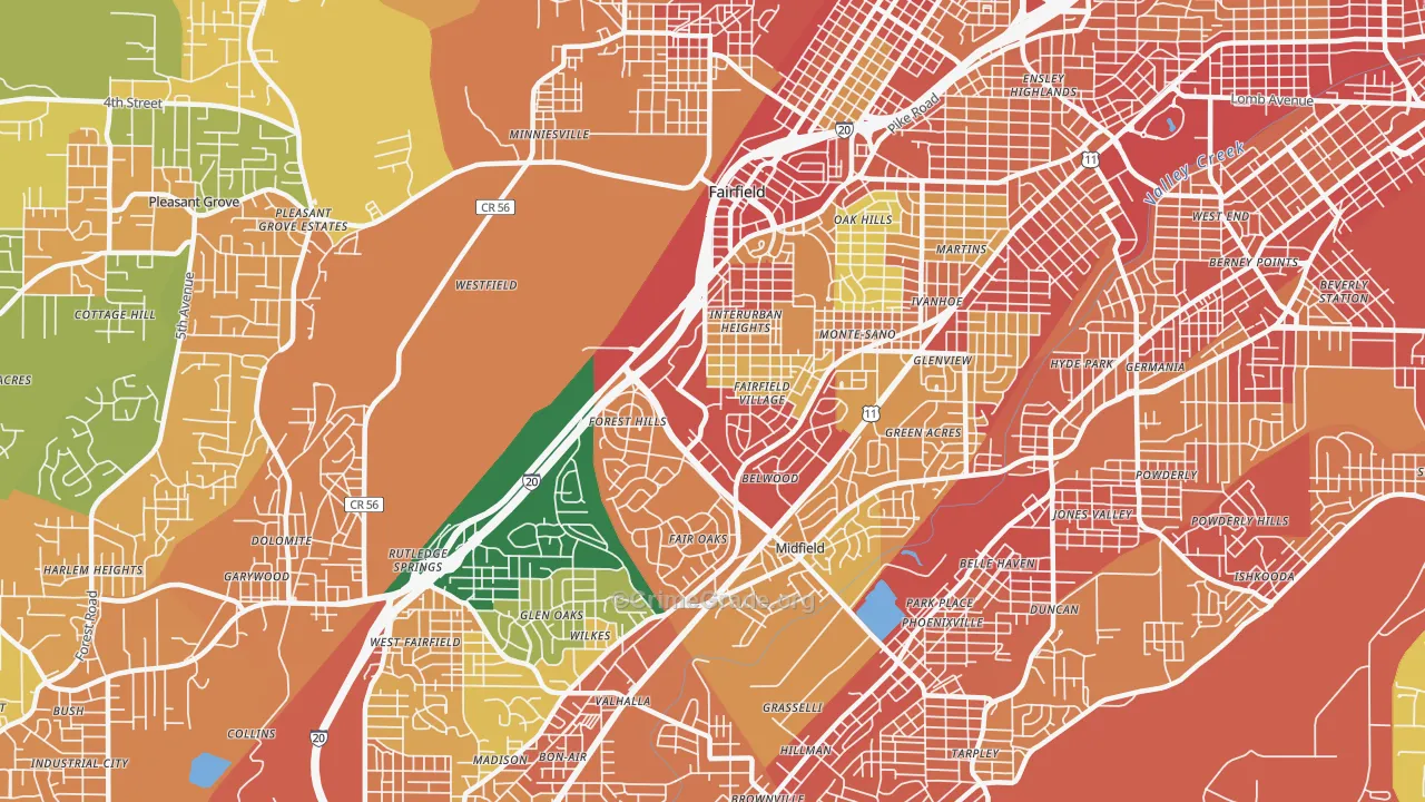 Fairfield, AL Map of Assault Rates
