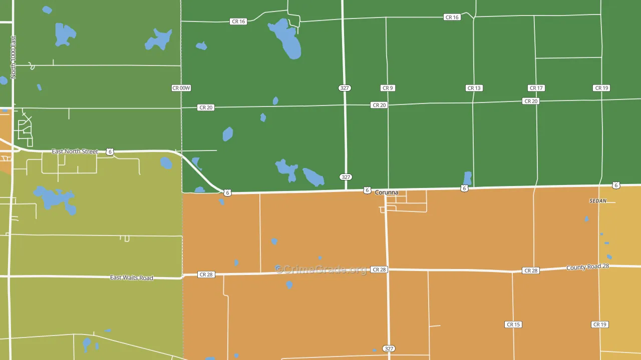 Fairfield Center, IN Map of Assault Rates