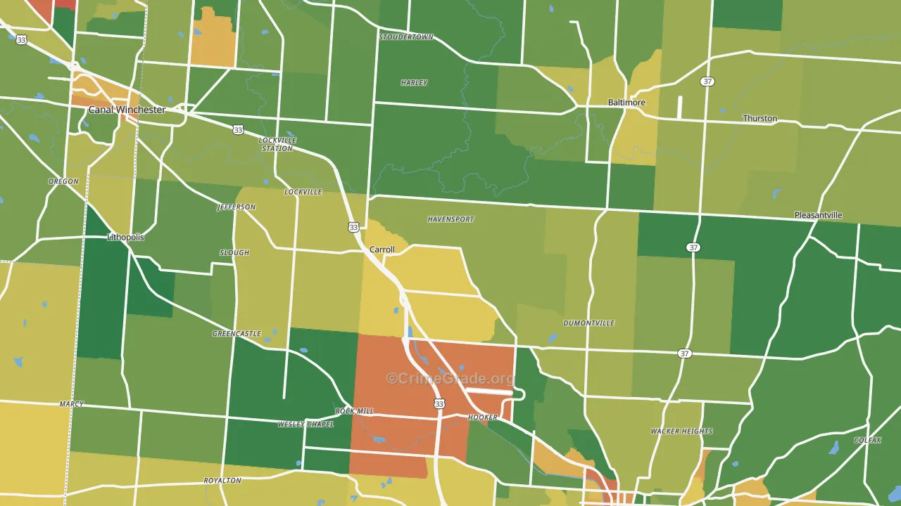 Fairfield County, OH Map of Assault Rates