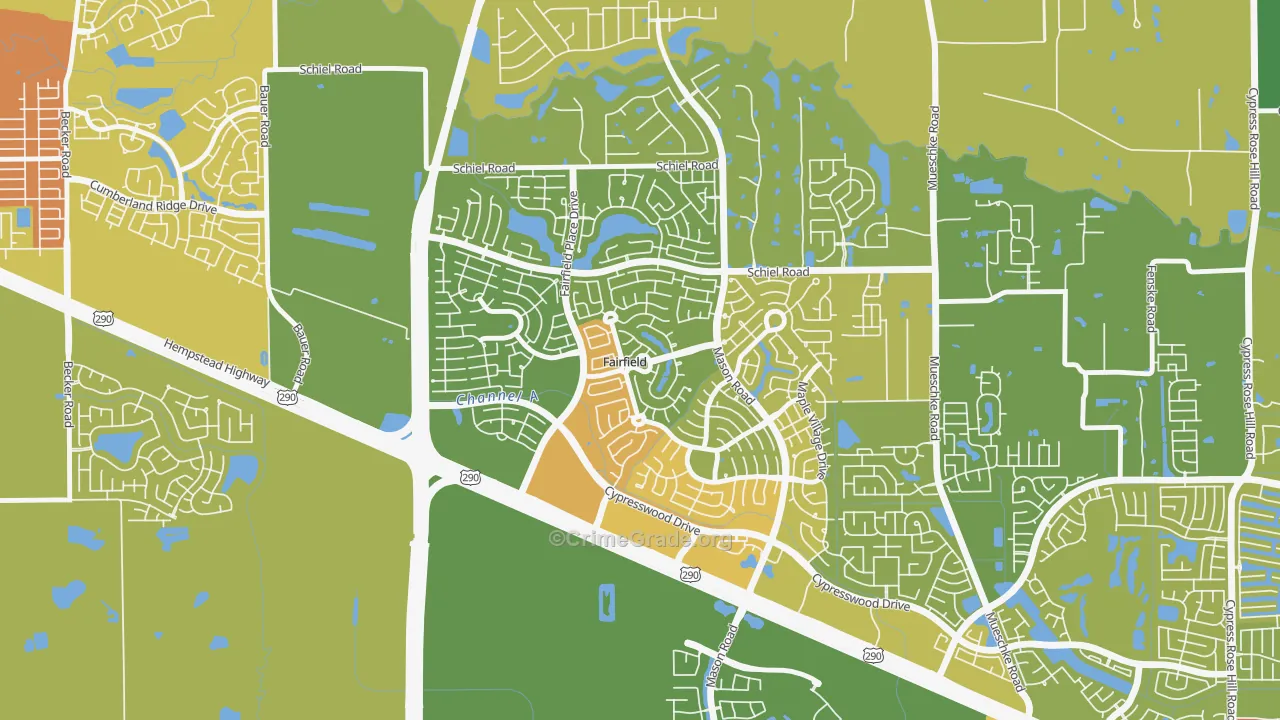 Fairfield, Cypress, TX Map of Assault Rates