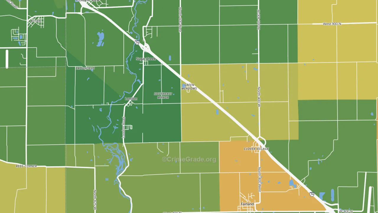 Fairland, IN Map of Assault Rates