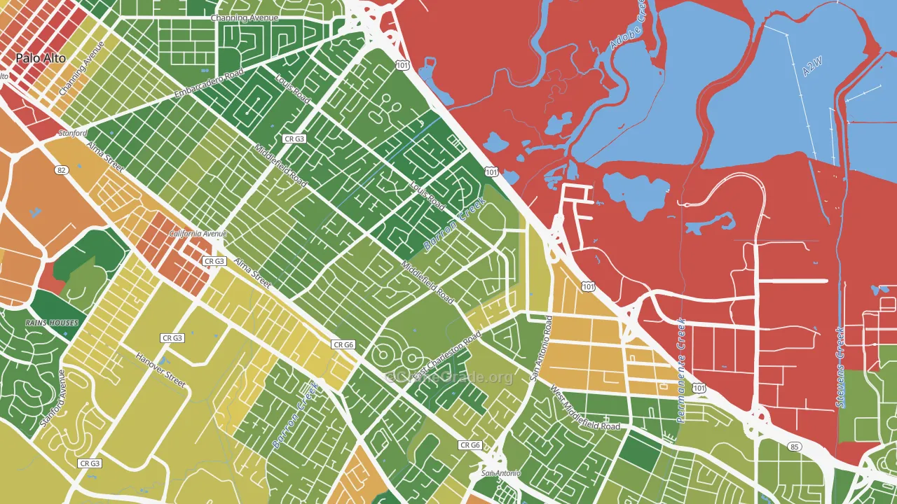 Fairmeadow, Palo Alto, CA Map of Assault Rates