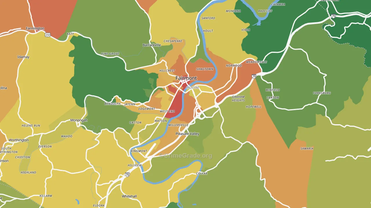 Fairmont, WV Map of Assault Rates