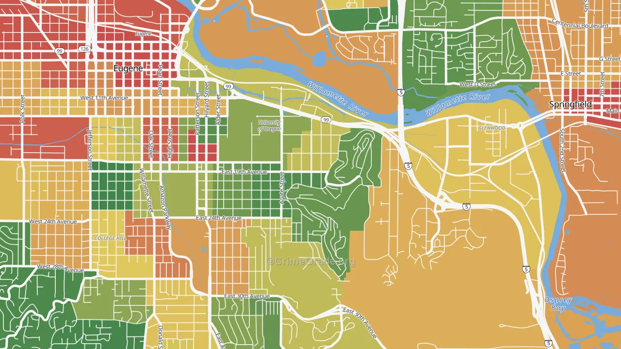 Fairmount, Eugene, OR Map of Assault Rates