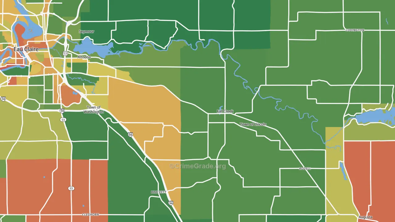 Fall Creek, WI Map of Assault Rates