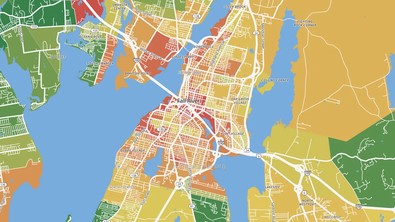 Fall River, MA Map of Assault Rates