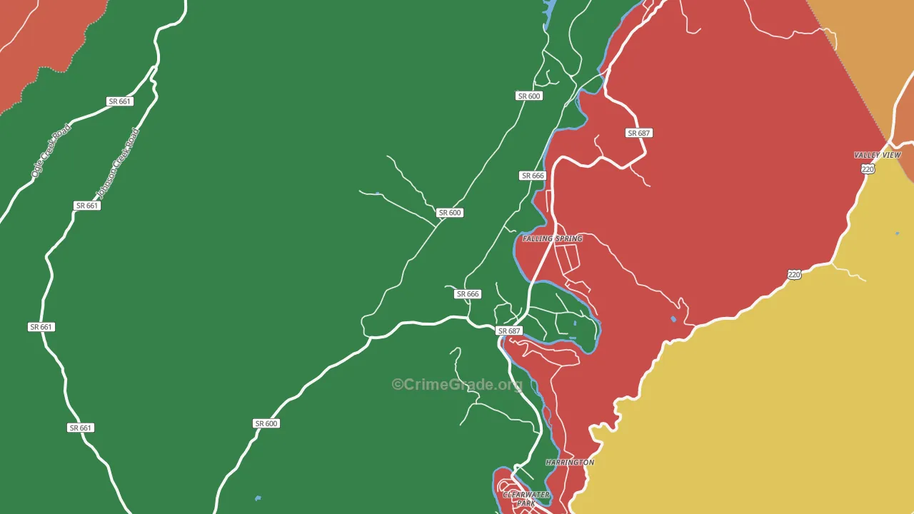 Falling Spring, VA Map of Assault Rates