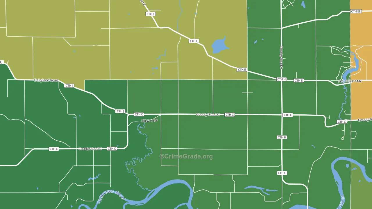 Falls City, WI Map of Assault Rates