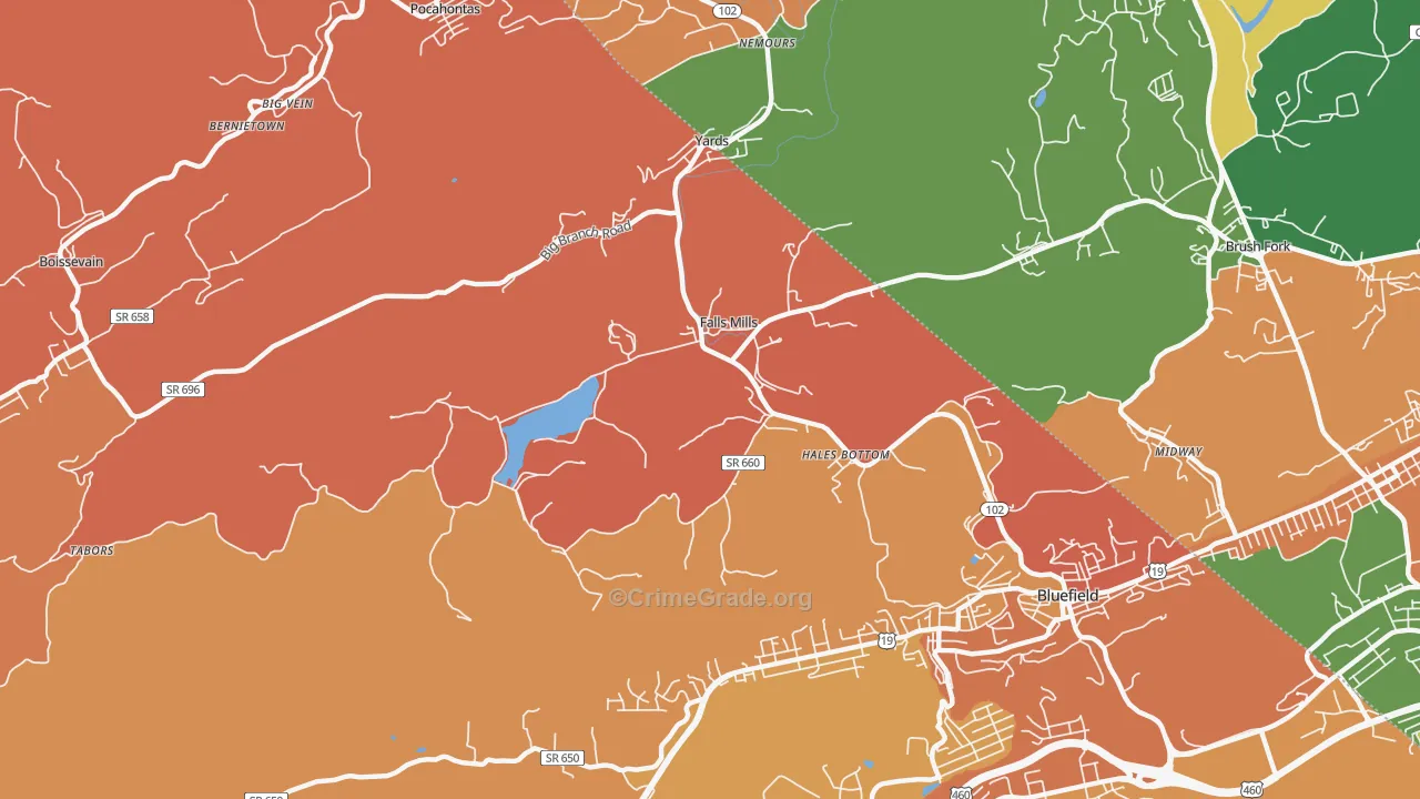 Falls Mills, VA Map of Assault Rates