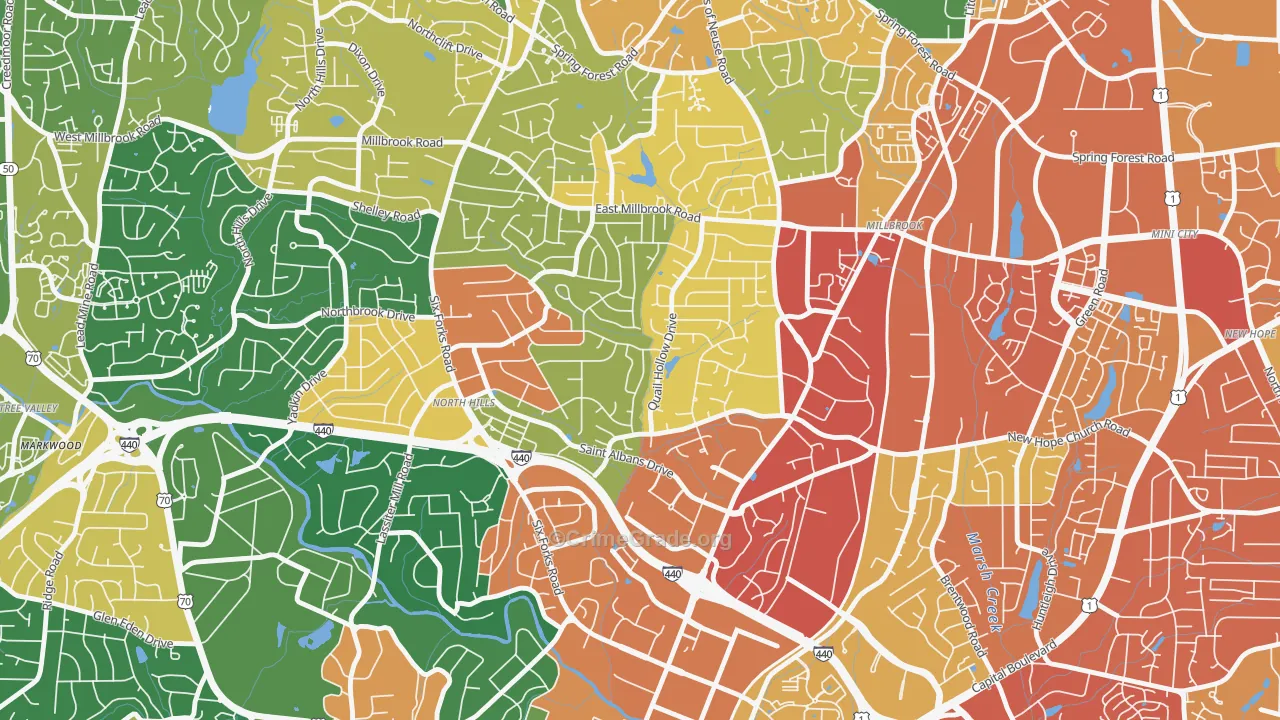 Falls of Neuse, Raleigh, NC Map of Assault Rates