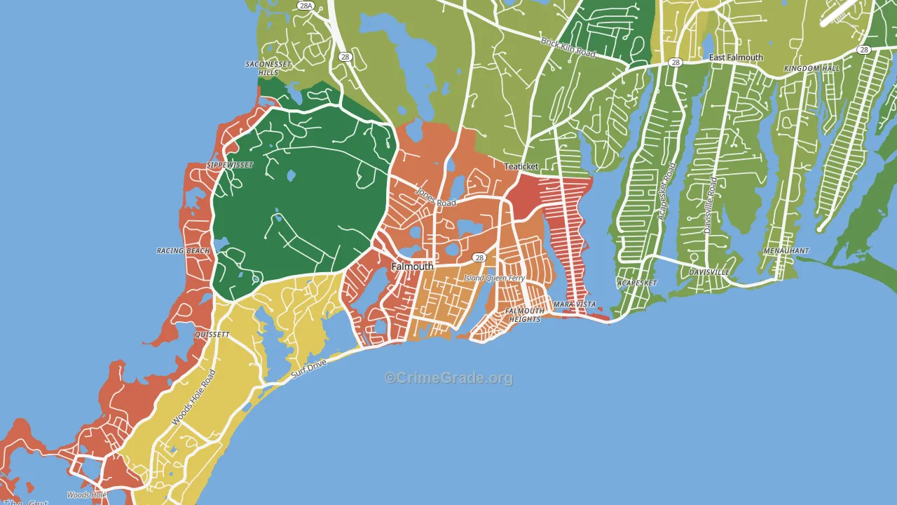 Falmouth, MA Map of Assault Rates