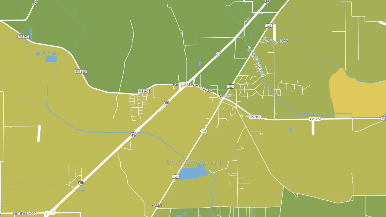 Fannett, TX Map of Assault Rates