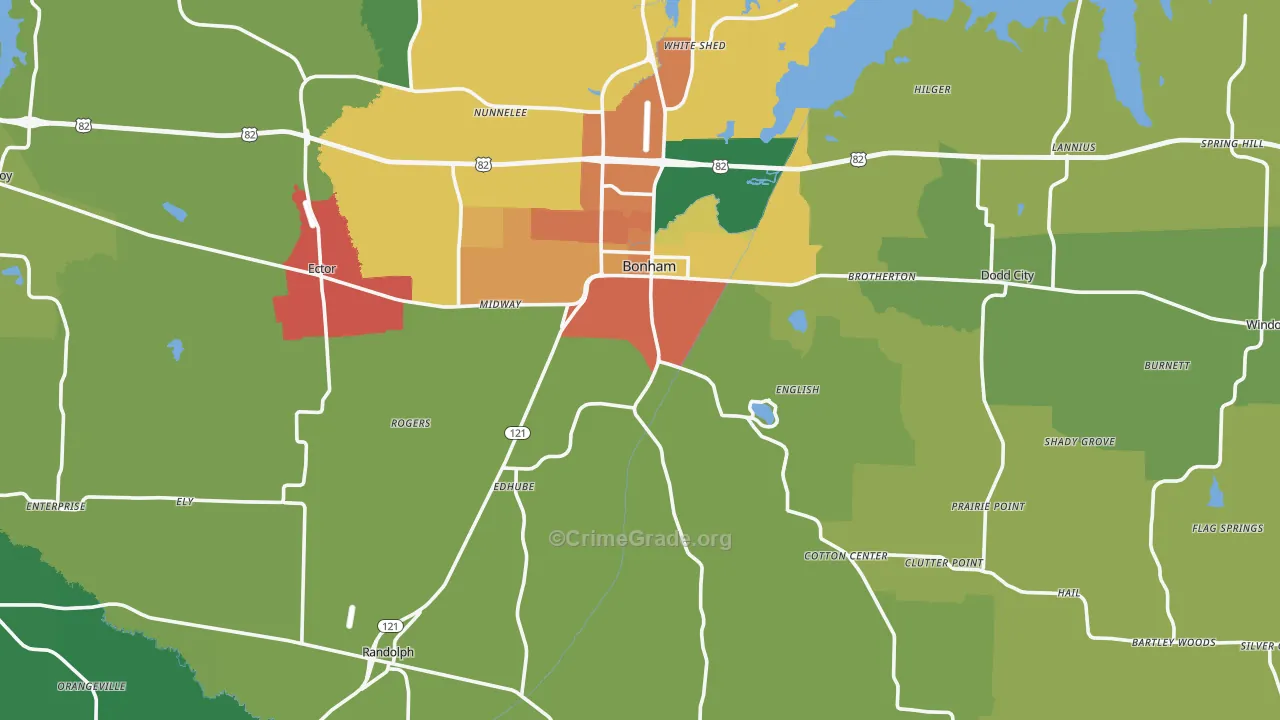Fannin County, TX Map of Assault Rates