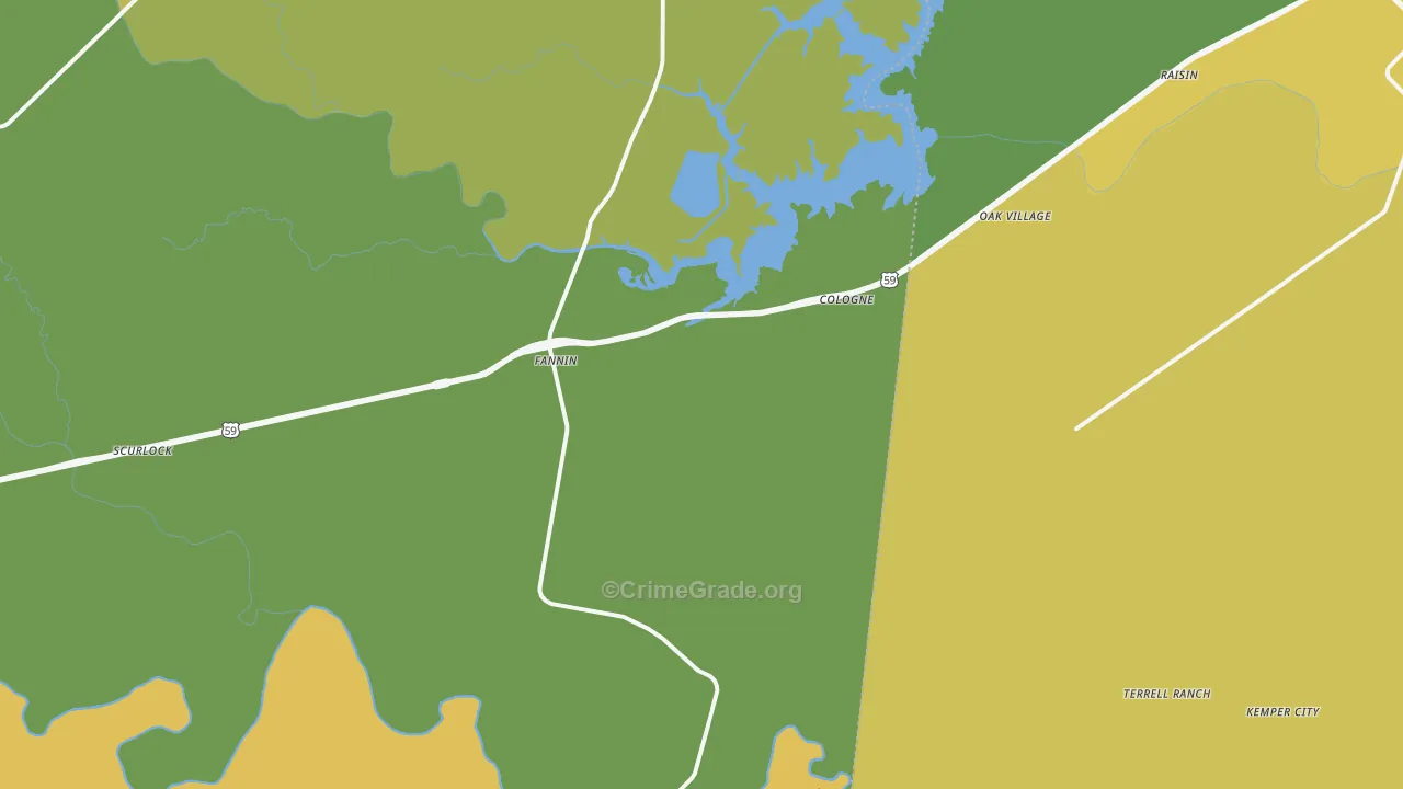 Fannin, TX Map of Assault Rates