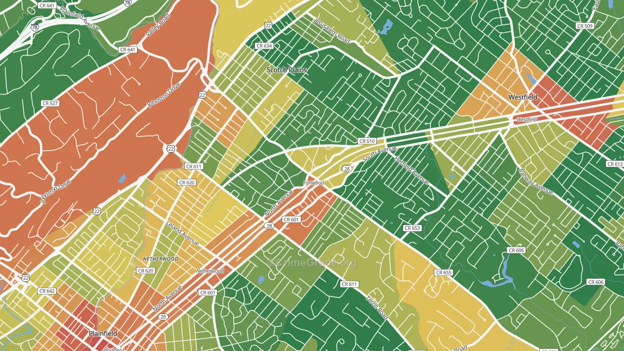 Fanwood, NJ Map of Assault Rates