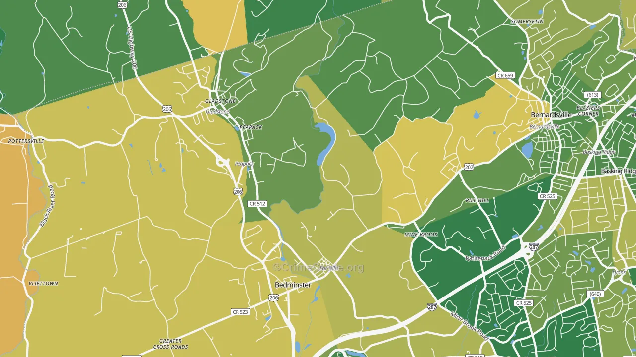 Far Hills, NJ Map of Assault Rates