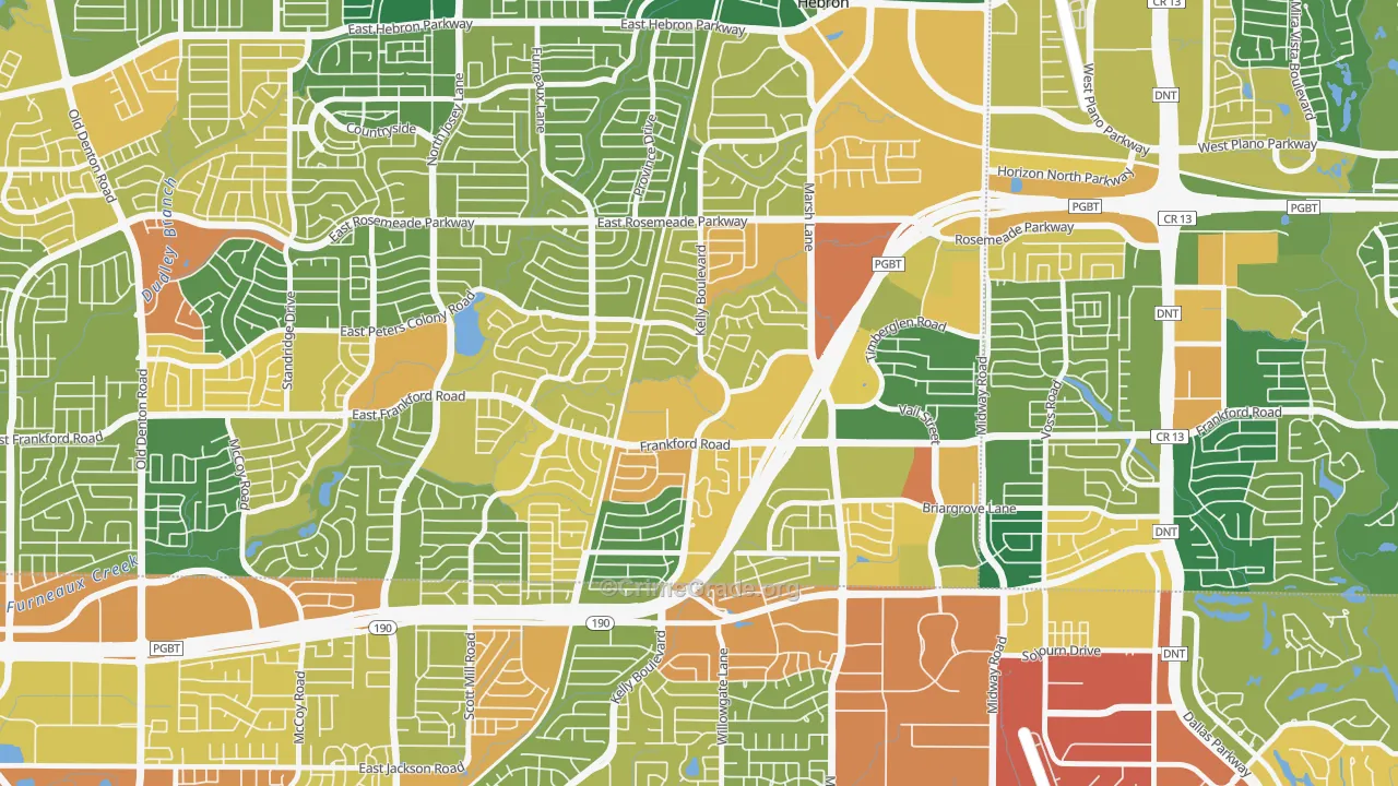 Far North Dallas-Carrollton, Carrollton, TX Map of Assault Rates