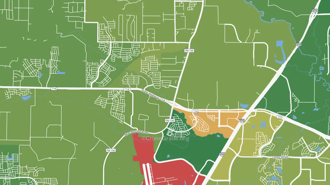 Far North Dallas-Justin, Justin, TX Map of Assault Rates