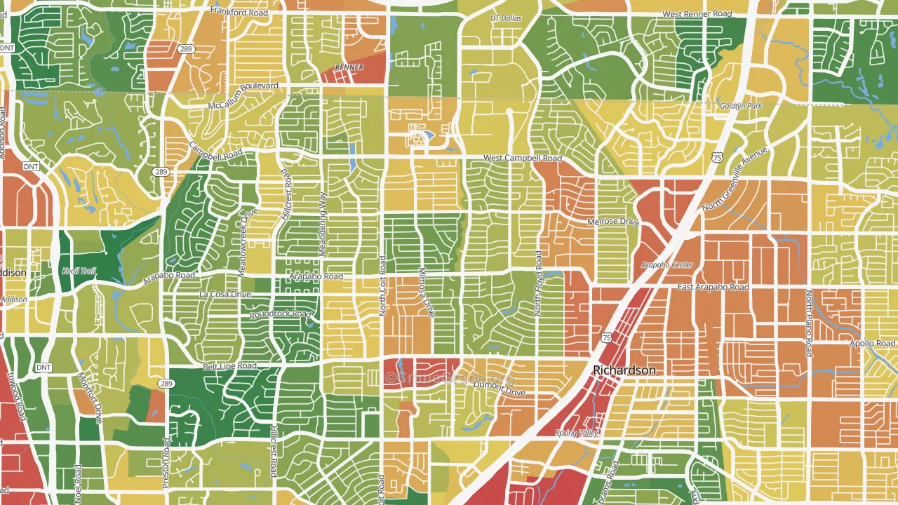 Far North Dallas-Richardson, Richardson, TX Map of Assault Rates