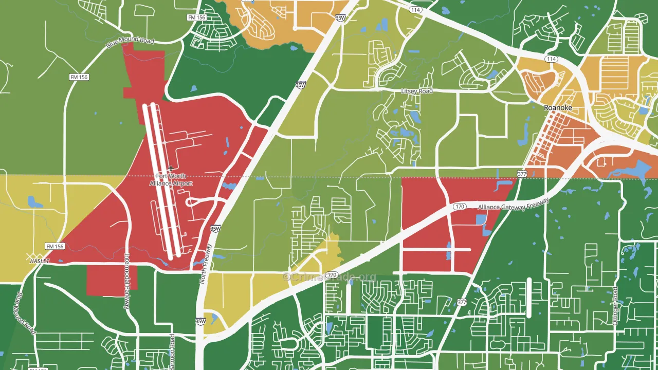 Far North Dallas-Roanoke, Roanoke, TX Map of Assault Rates