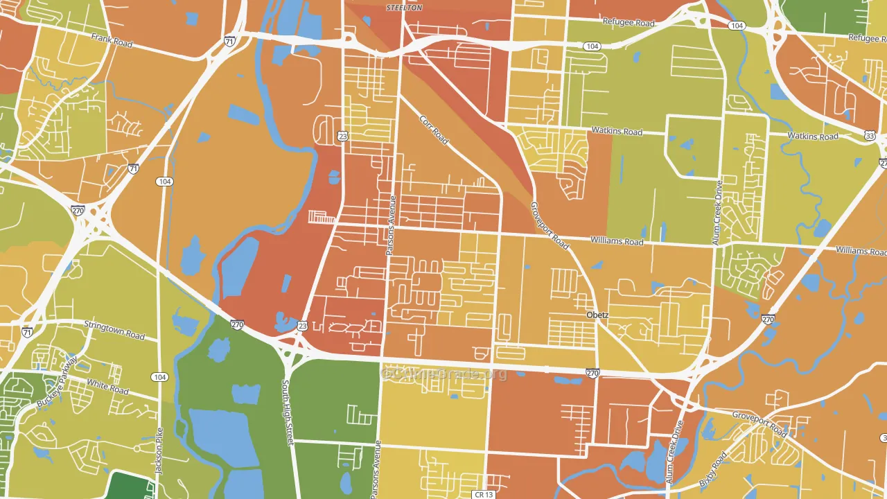 Far South, Columbus, OH Map of Assault Rates