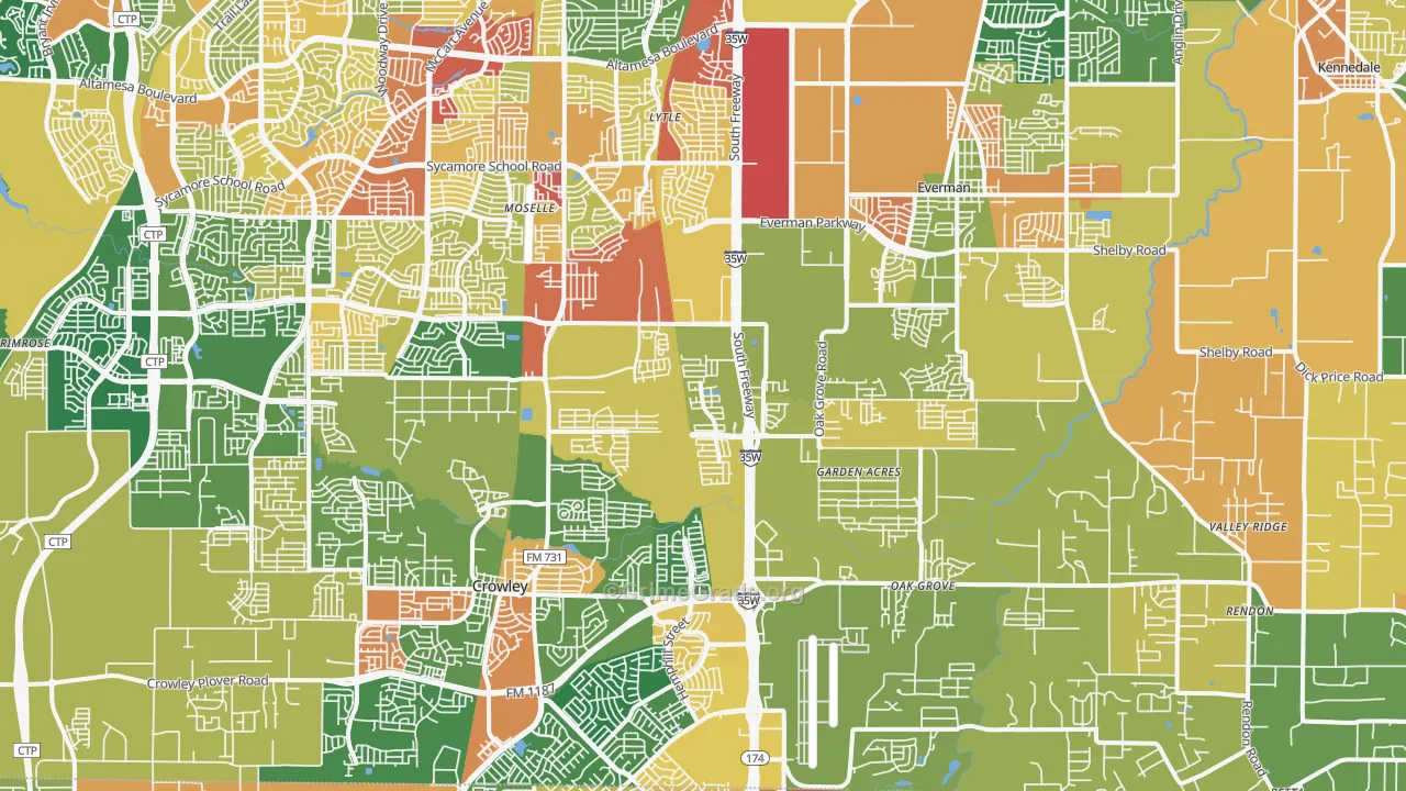 Far South, Fort Worth, TX Map of Assault Rates