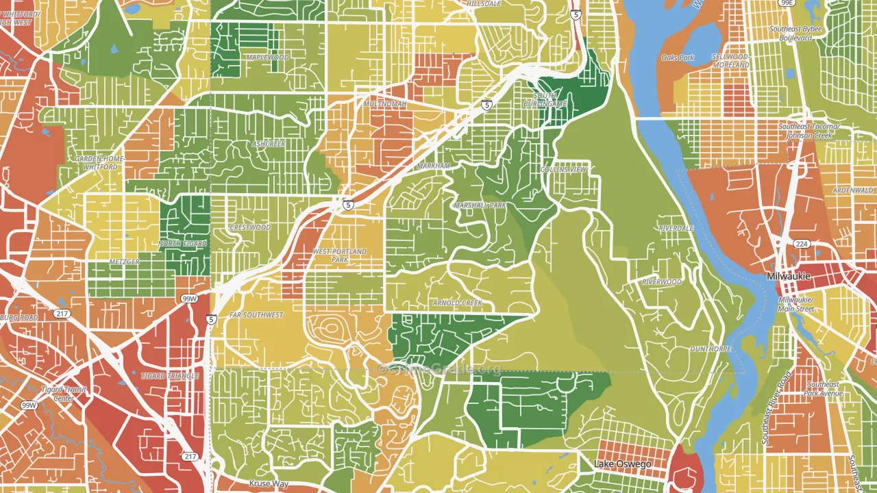 Far Southwest, Portland, OR Map of Assault Rates