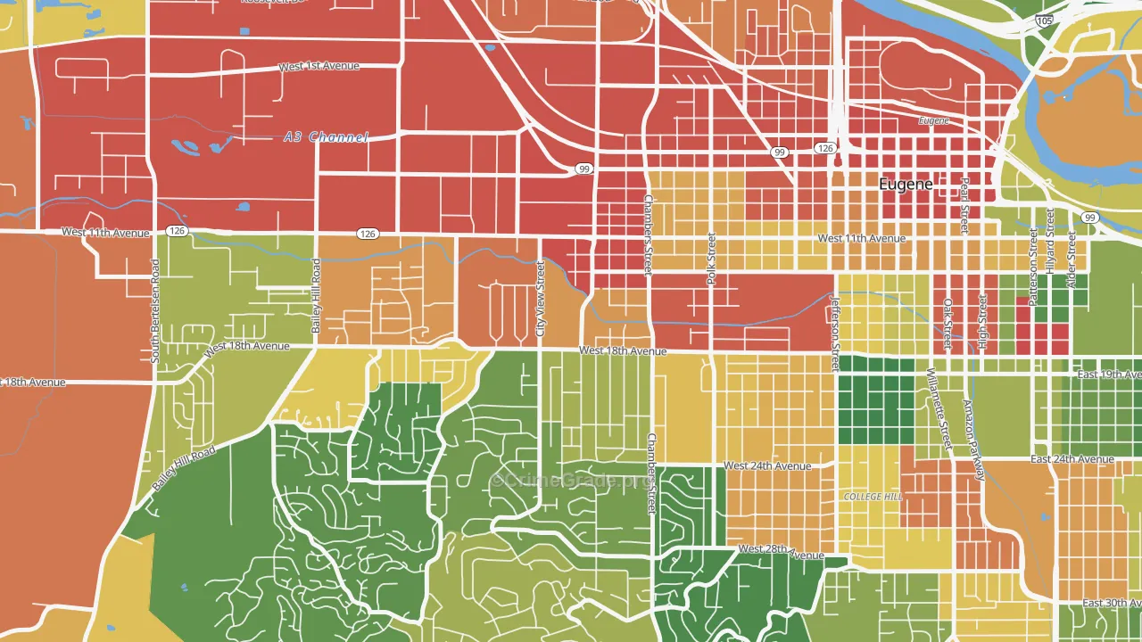 Far West Eugene, Eugene, OR Map of Assault Rates