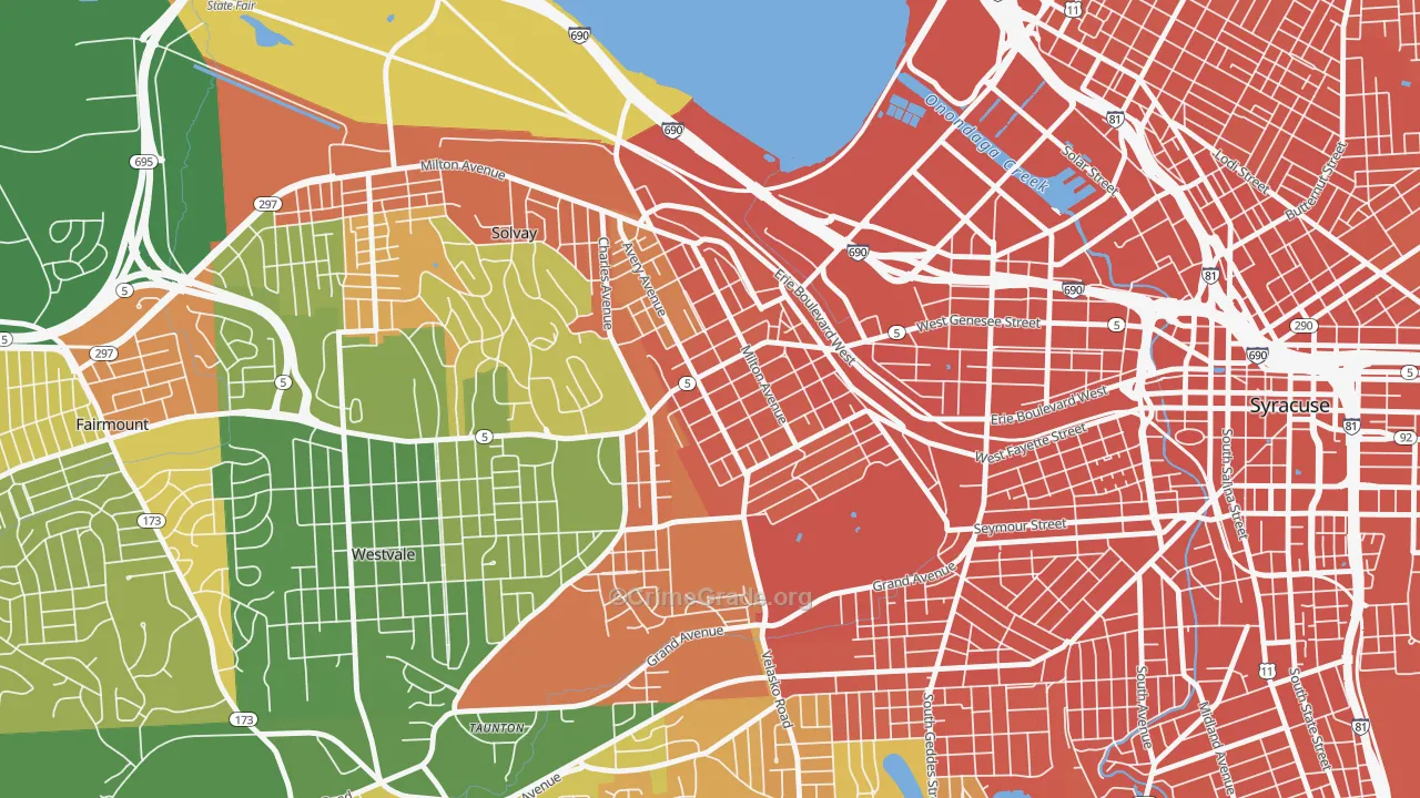 Far Westside, Syracuse, NY Map of Assault Rates