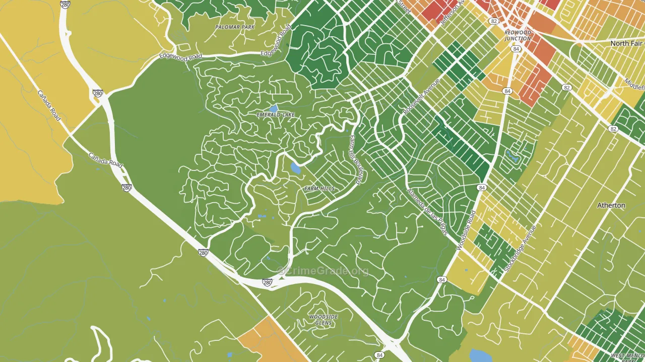 Farm Hills, Redwood City, CA Map of Assault Rates