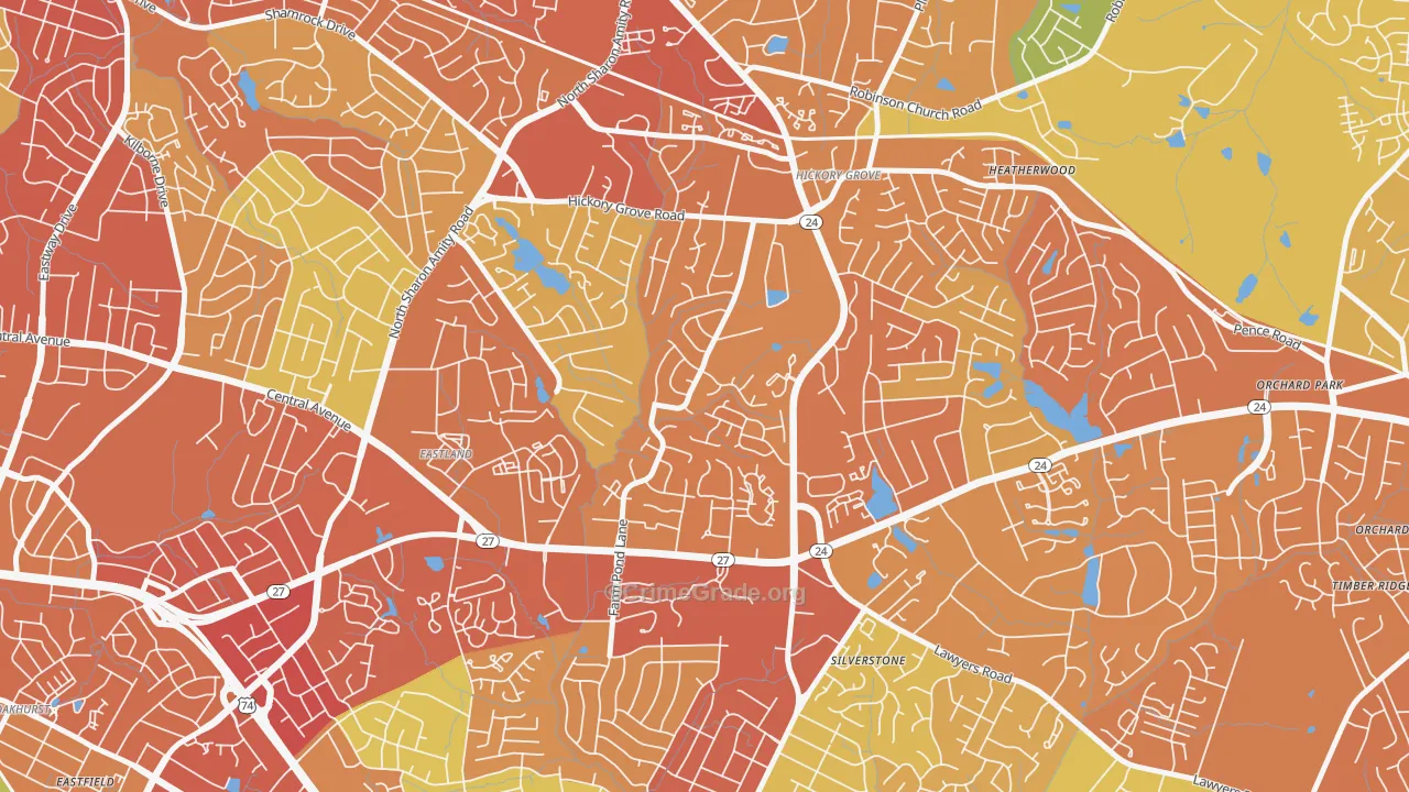 Farm Pond, Charlotte, NC Map of Assault Rates