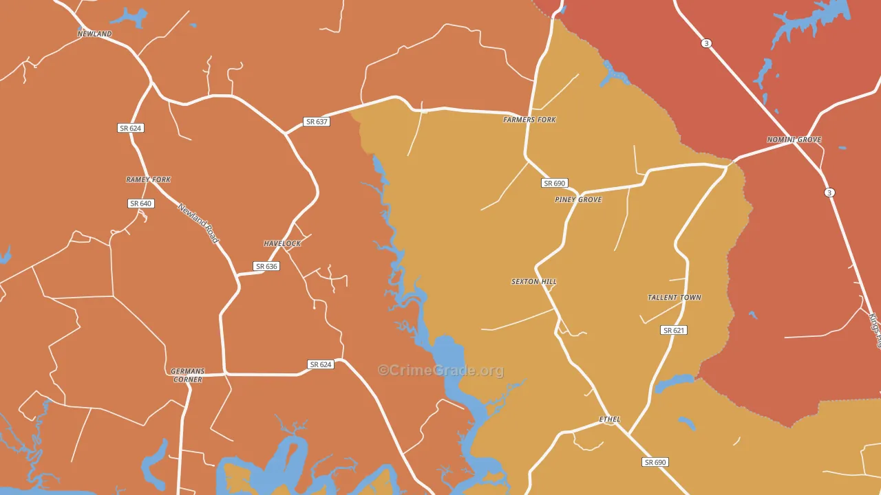 Farmers Fork, VA Map of Assault Rates