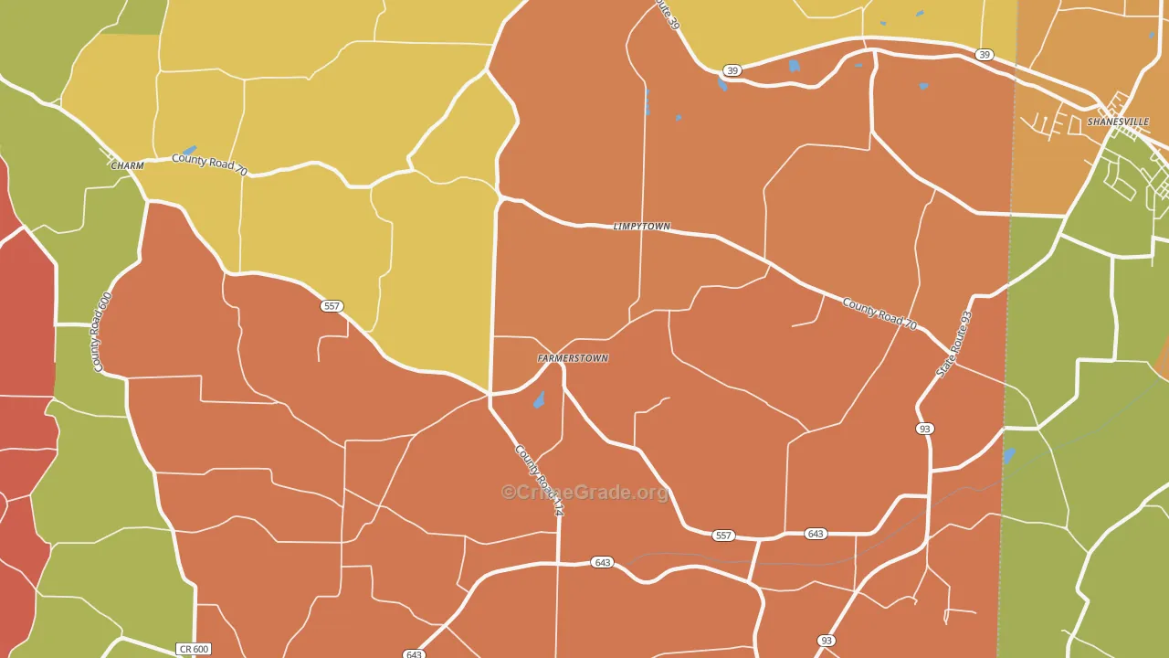 Farmerstown, OH Map of Assault Rates