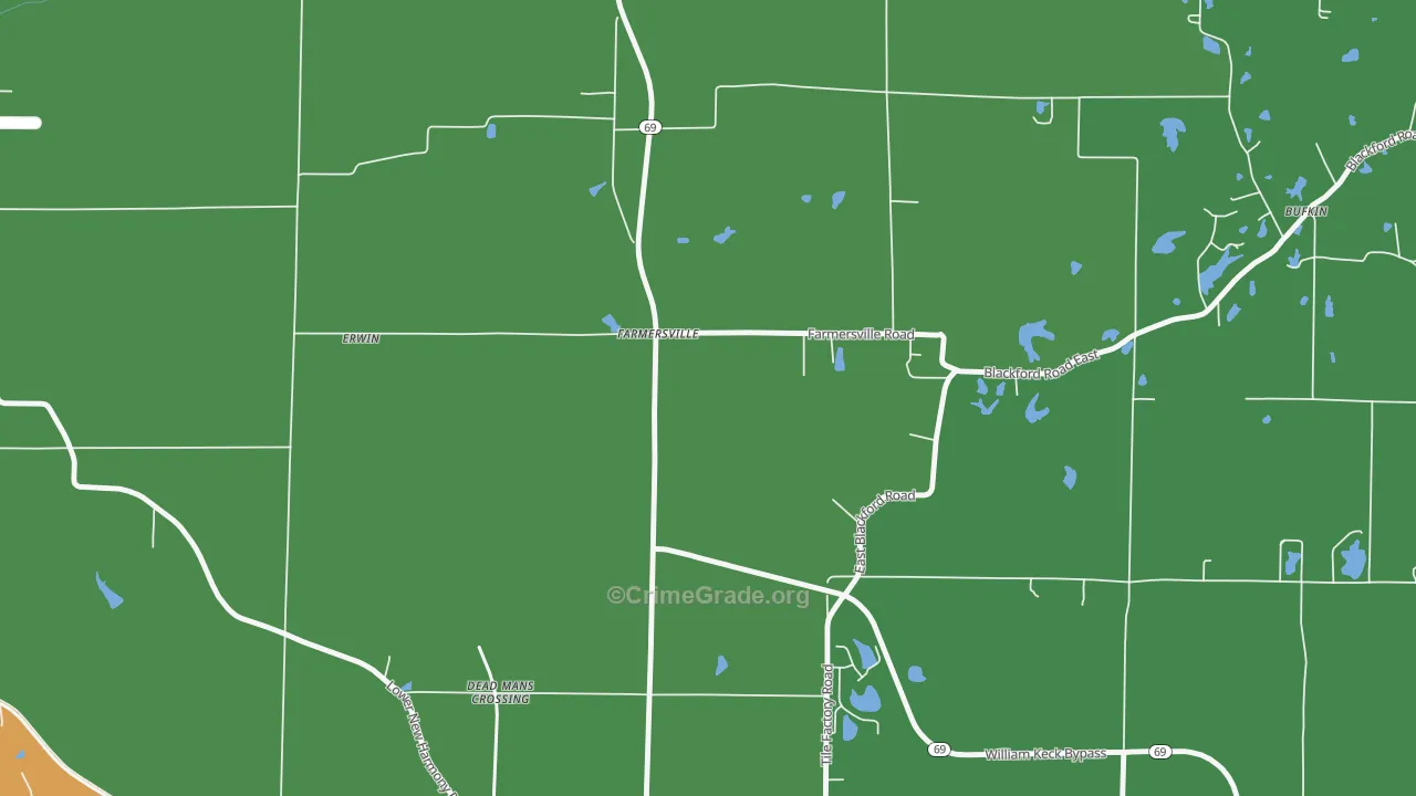 Farmersville, IN Map of Assault Rates