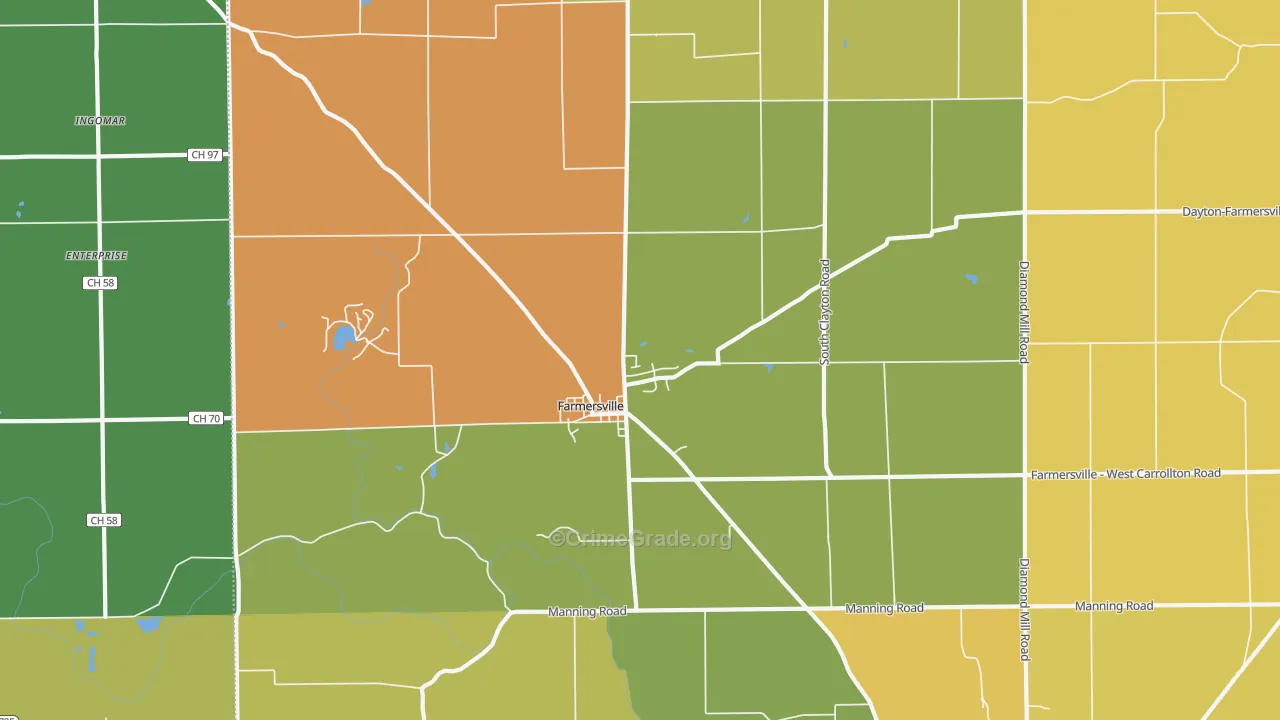 Farmersville, OH Map of Assault Rates