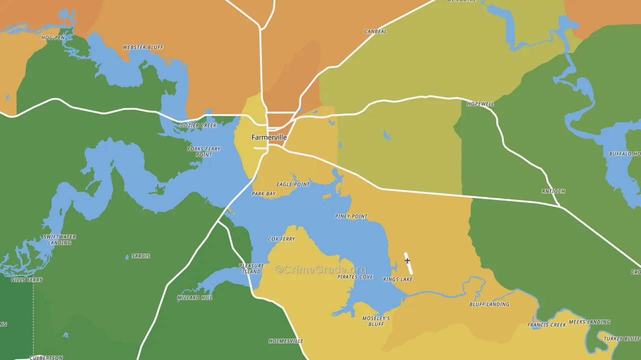 Farmerville, LA Map of Assault Rates