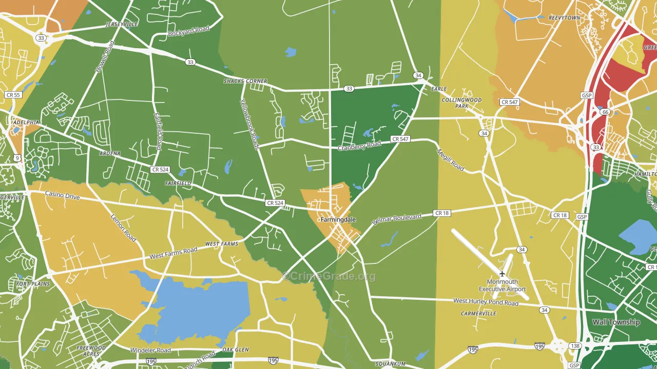 Farmingdale, NJ Map of Assault Rates
