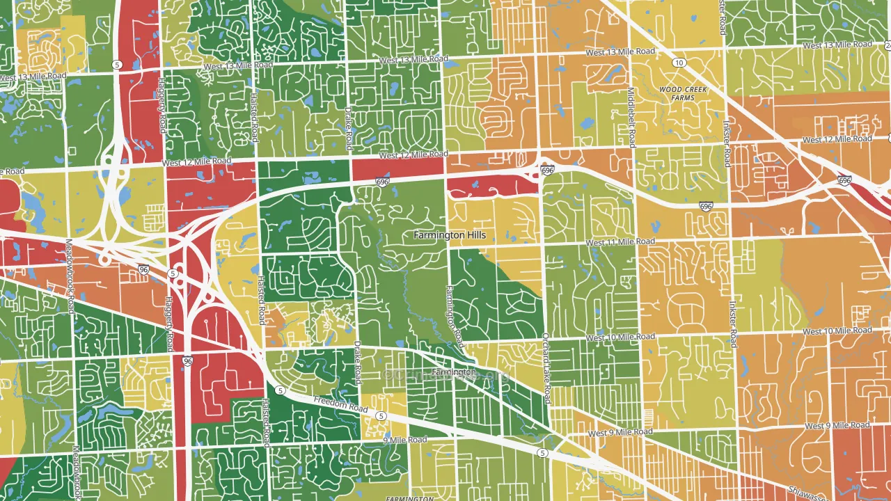 Farmington Hills, MI Map of Assault Rates