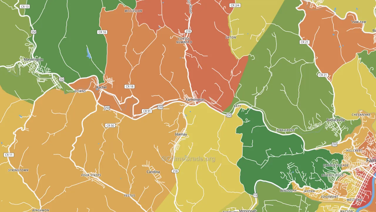 Farmington, WV Map of Assault Rates