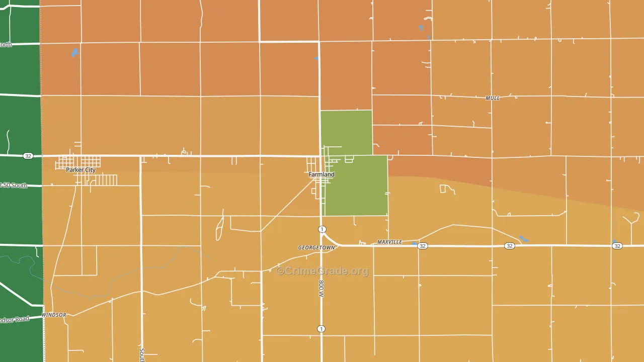 Farmland, IN Map of Assault Rates