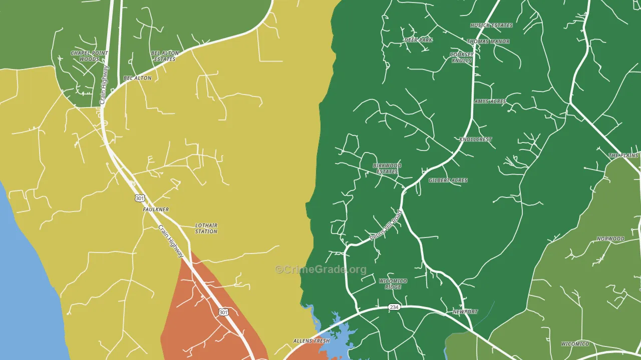 Faulkner, MD Map of Assault Rates
