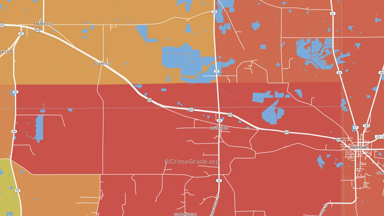 Faunsdale, AL Map of Assault Rates