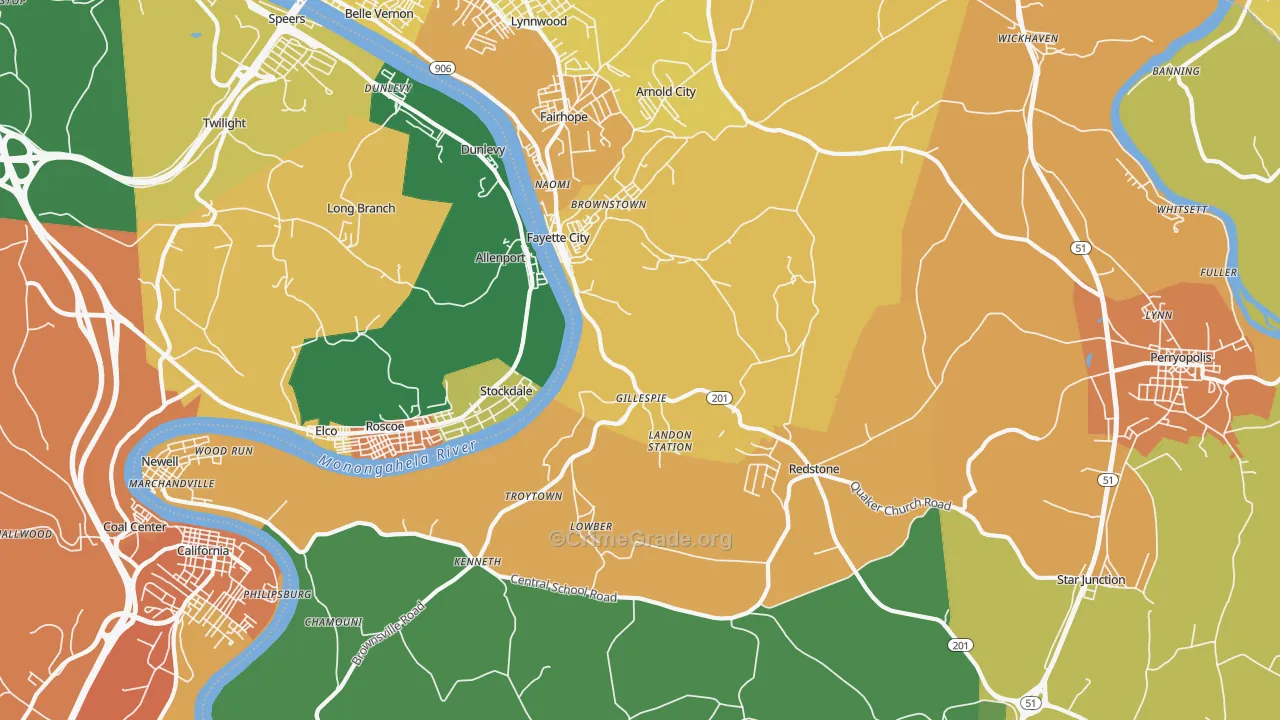 Fayette City, PA Map of Assault Rates